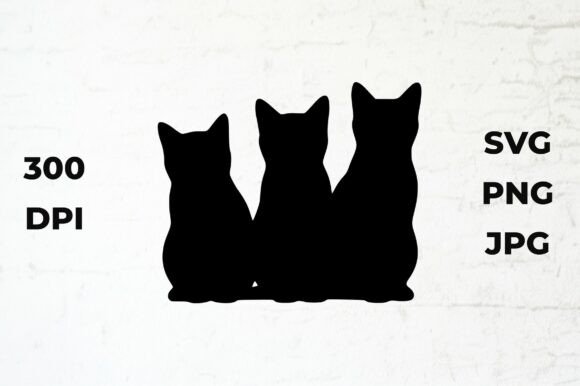 Three Cat Silhouettes Sitting Side