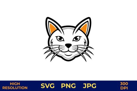 Vector Cat Face with Solid Color Outline