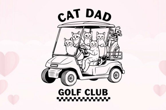 Whimsical Cat Dad Golf Club Illustration