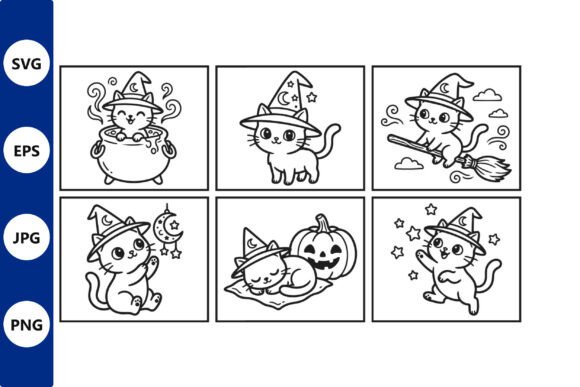 Witch Cat Line Art Collage