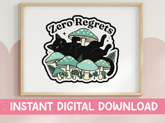 Zero Regrets Black Cat Mushroom Design